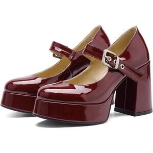 QIV Platform Mary Jane Heels Women Chunky Block Heel Patent Shoes